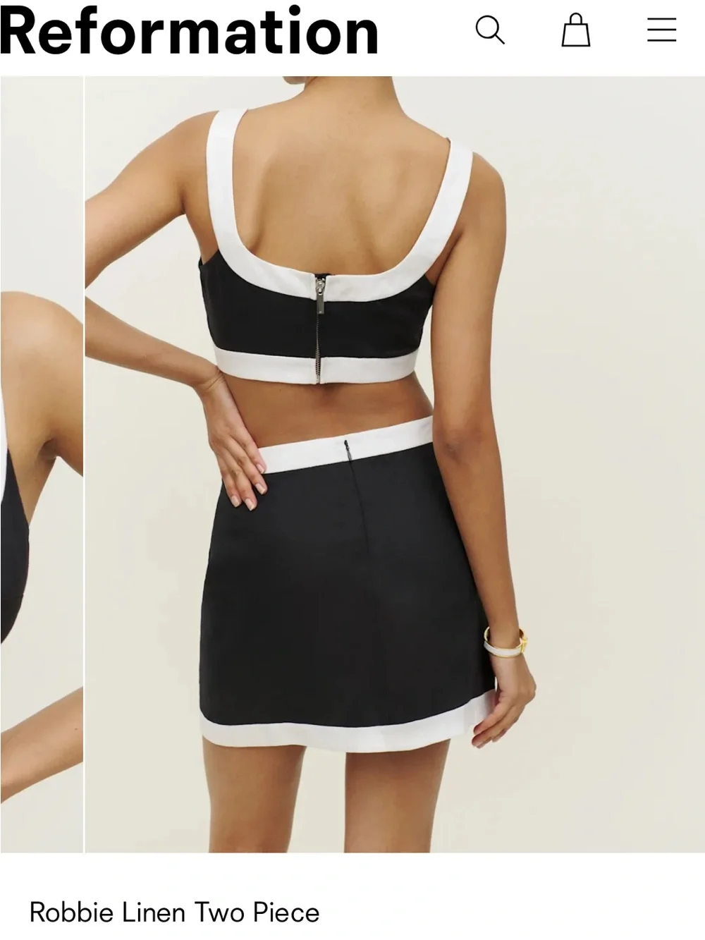 NWOT - Reformation - Robbie Linen Two Piece Black Mini Skirt Set